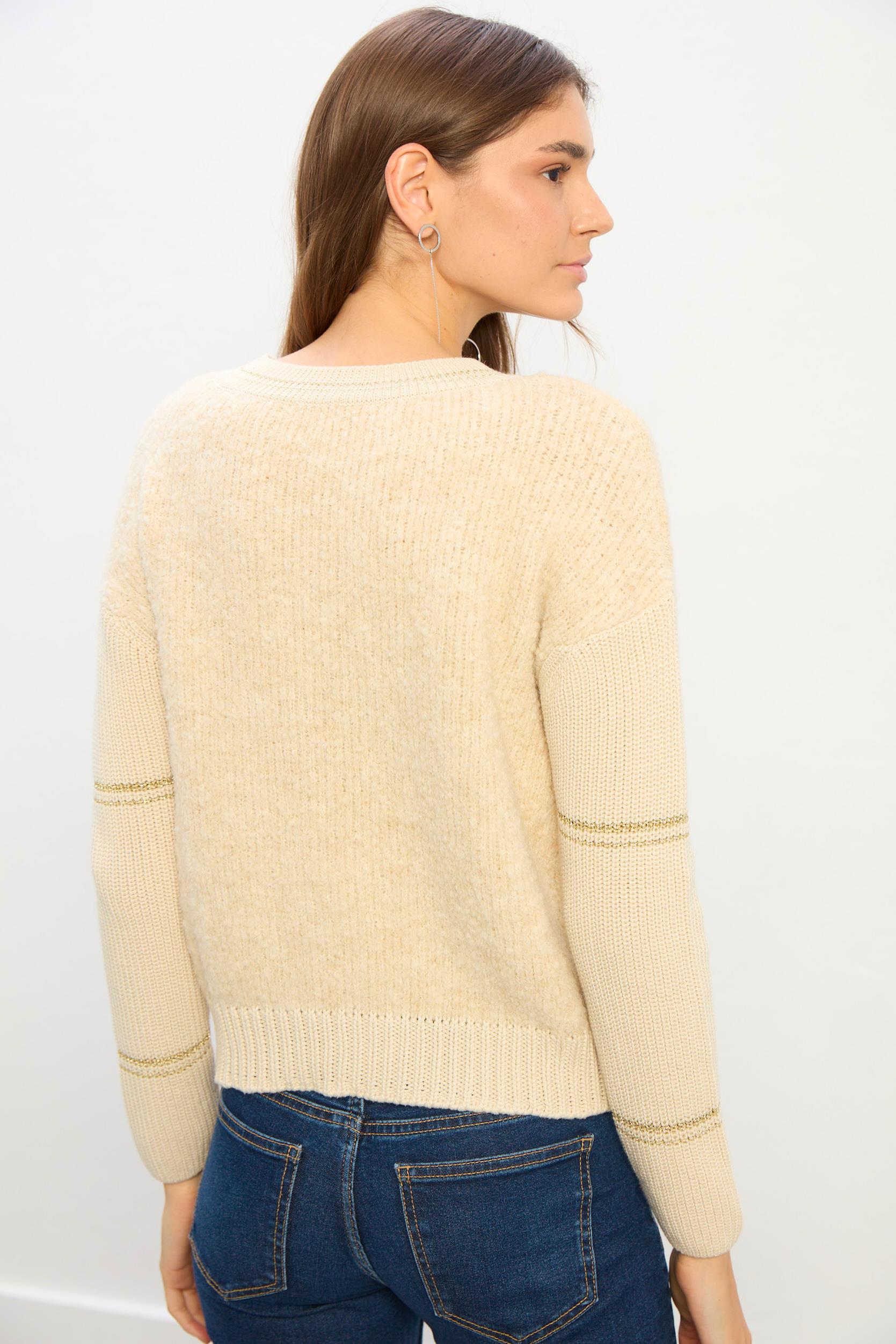 Maya Düz Kesim Triko Kazak-Bej