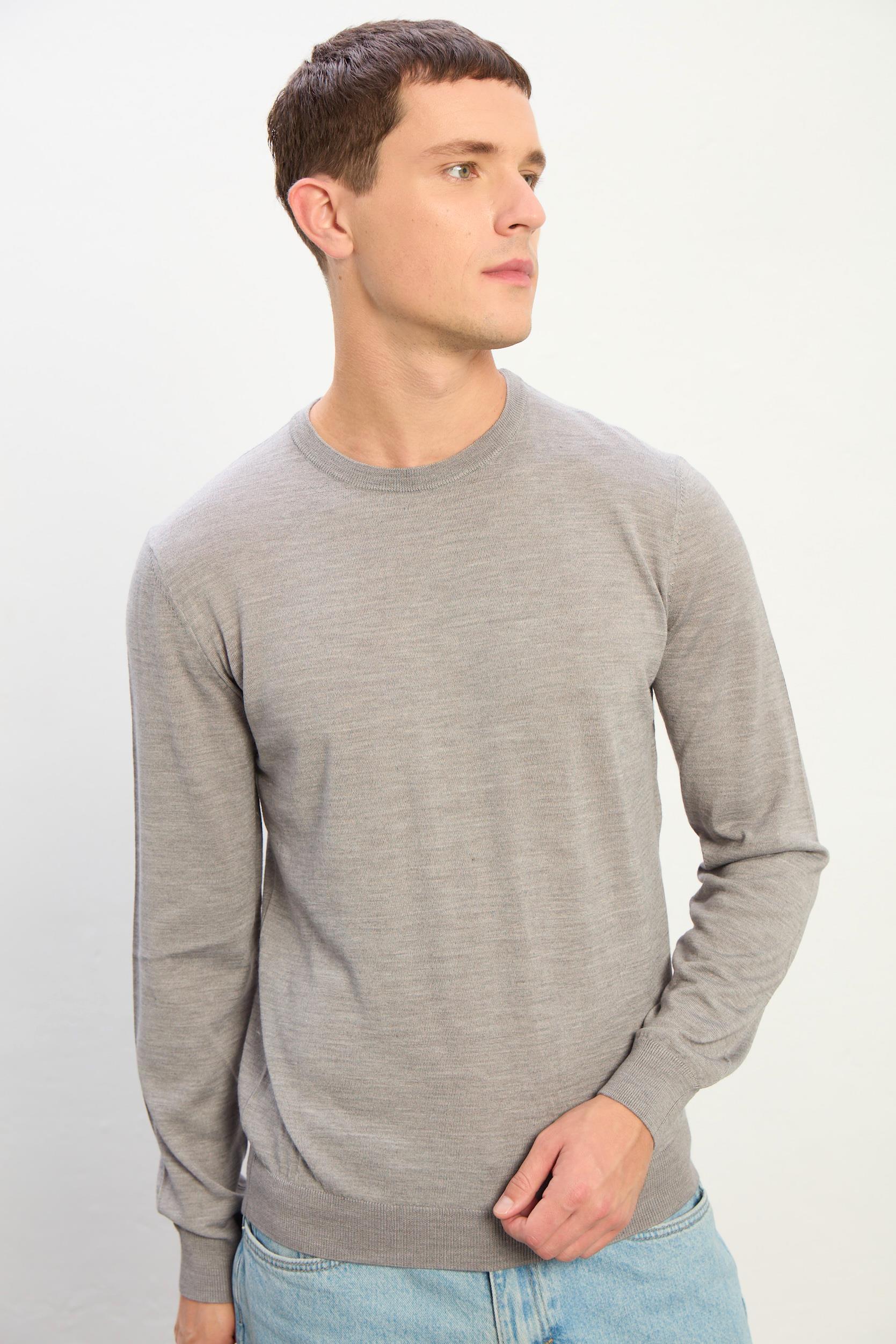 Miles Erkek Basic Yuvarlak Yaka Kazak-Gri