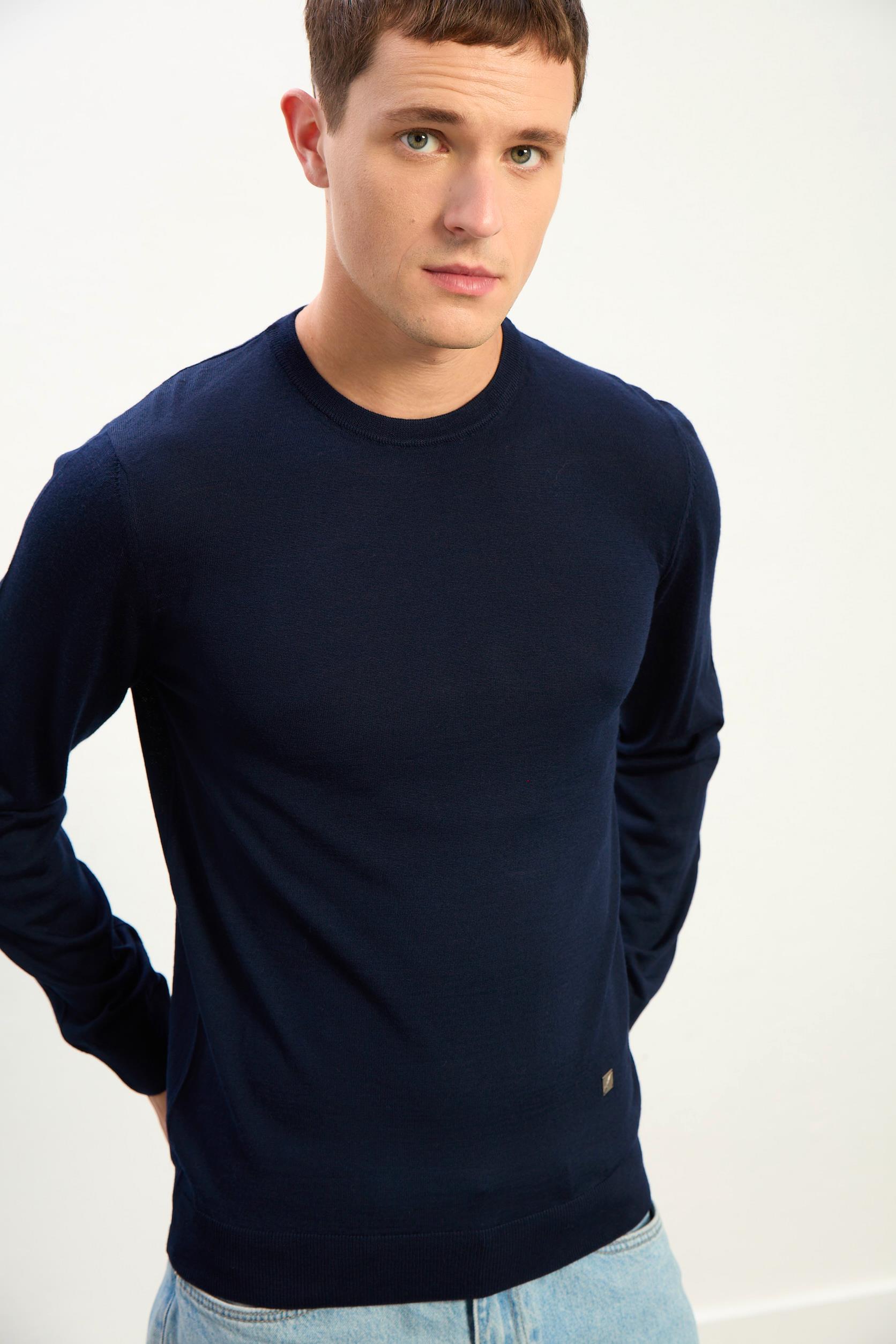 Miles Erkek Basic Yuvarlak Yaka Kazak-Indigo