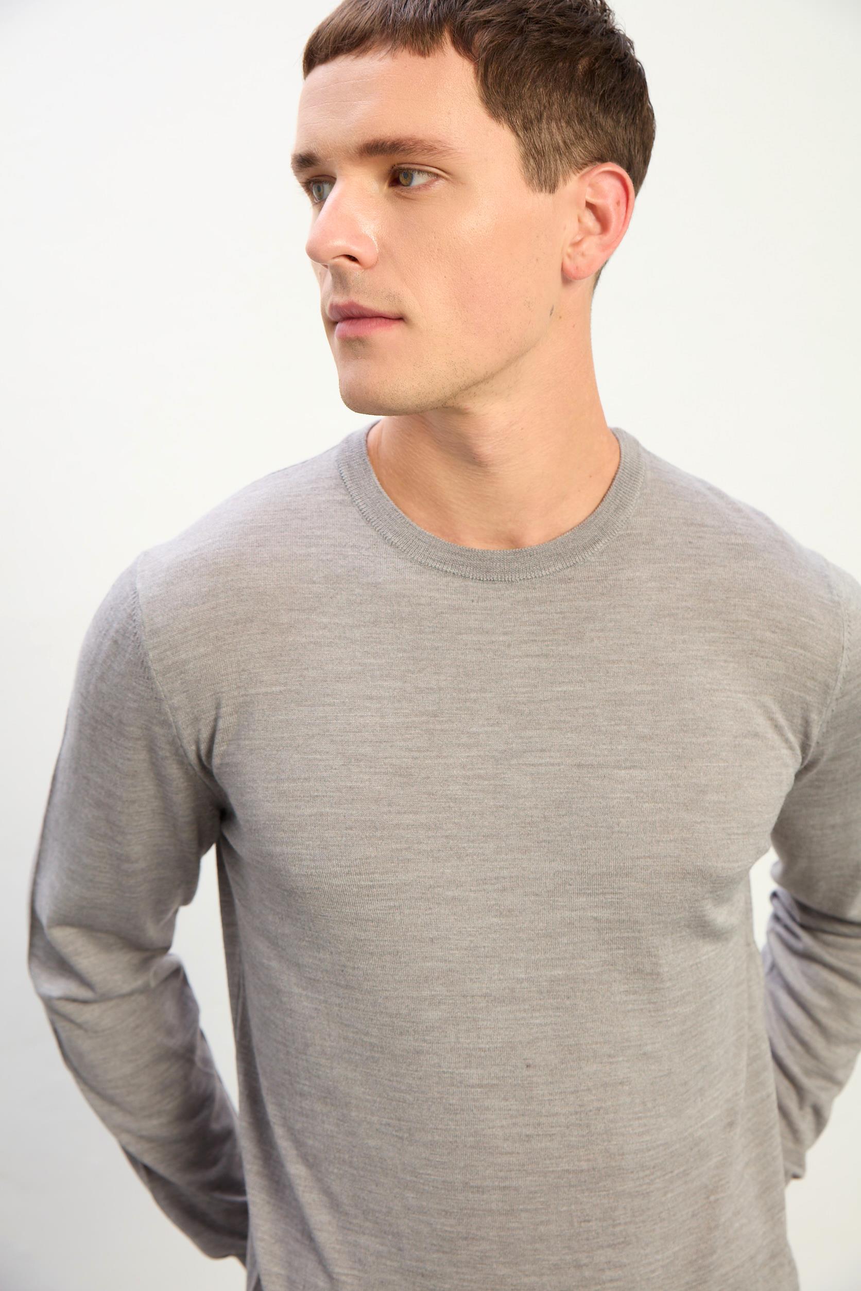 Miles Erkek Basic Yuvarlak Yaka Kazak-Gri