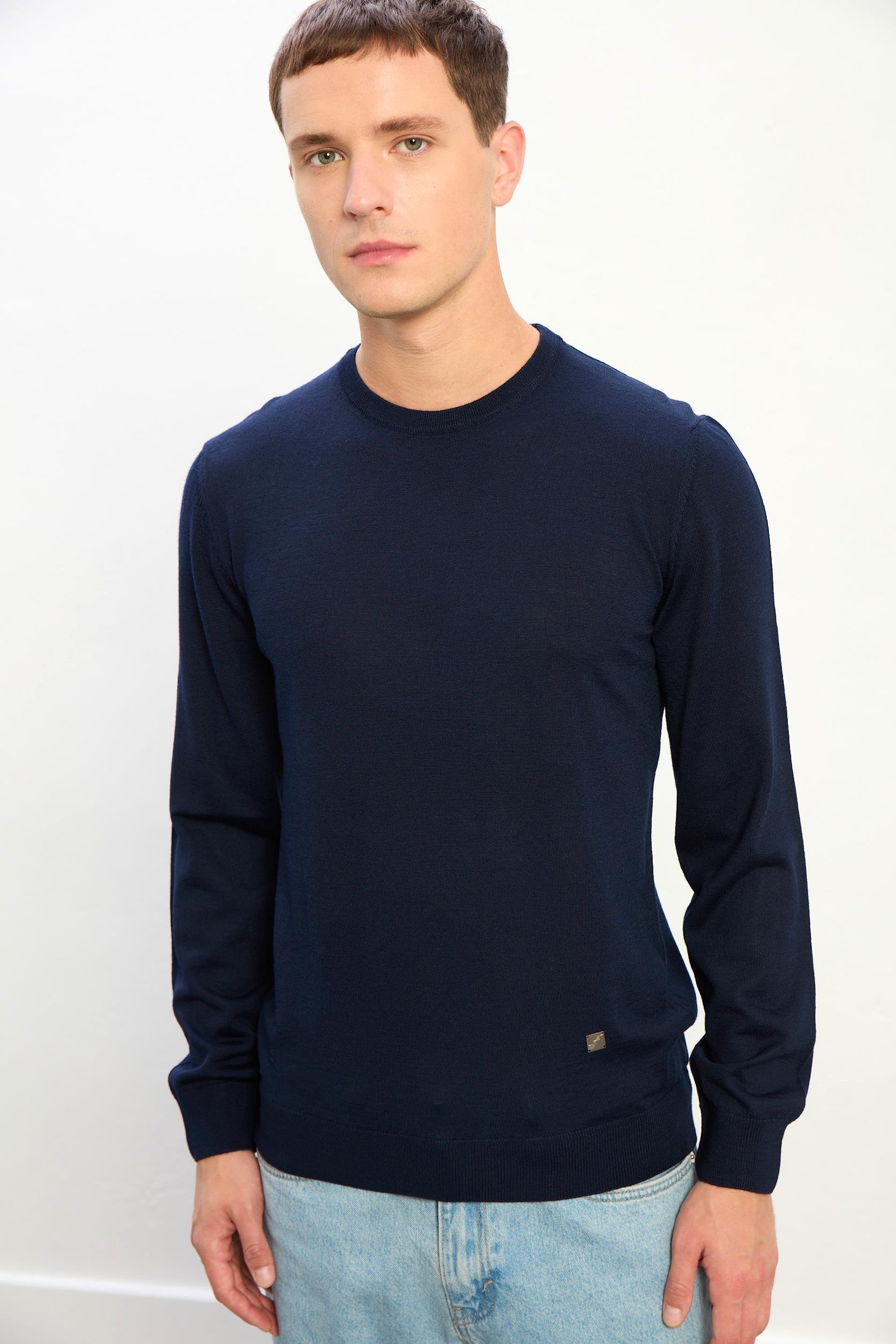 Miles Erkek Basic Yuvarlak Yaka Kazak-Indigo