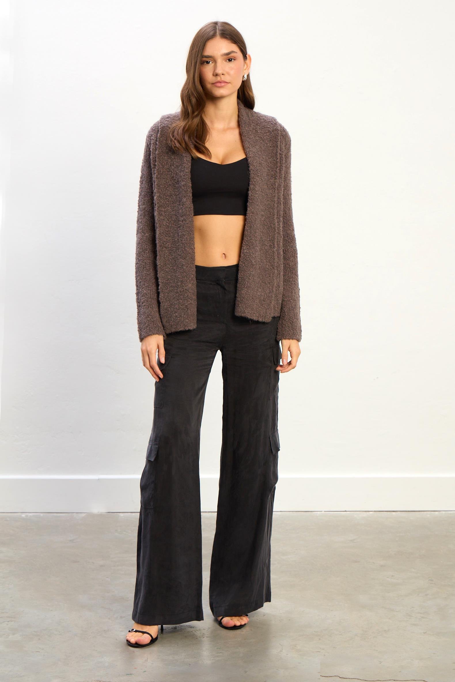 Nina Yumuşak Dokulu Triko Hırka-Kahve