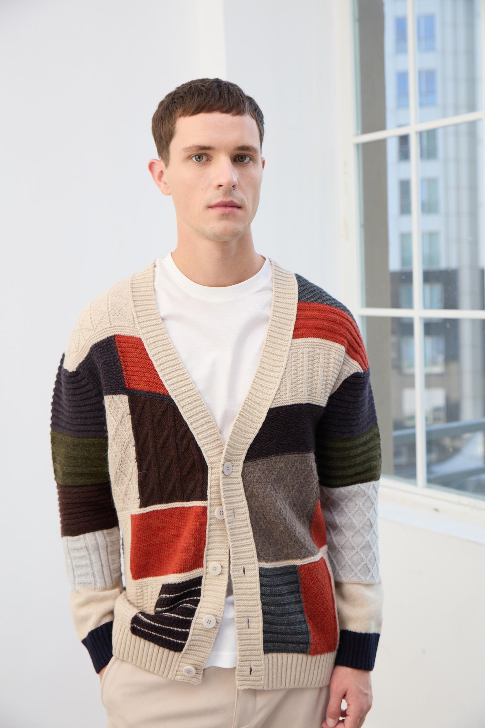 Oliver Patchwork Desenli Triko Hırka-Çok Renkli