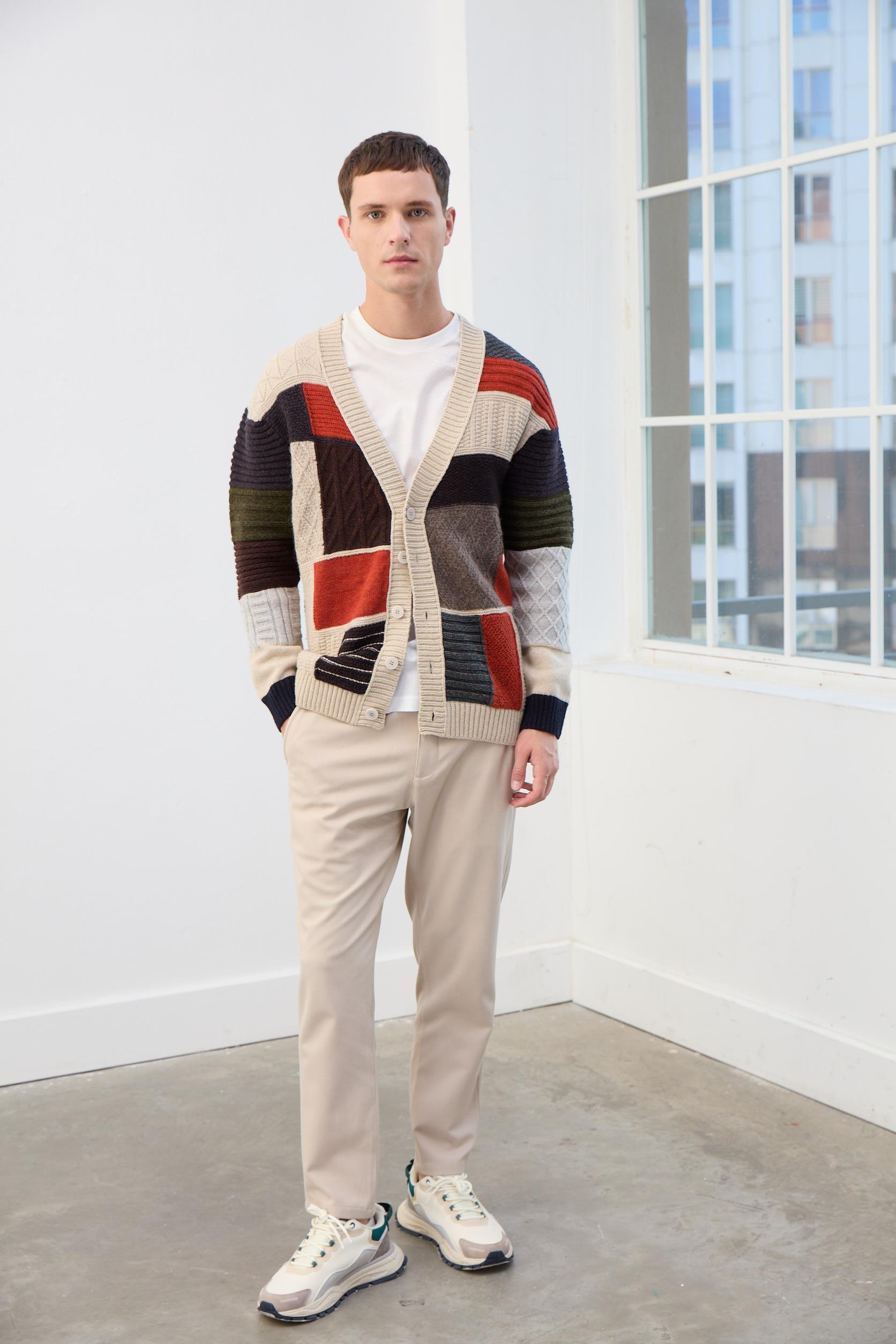 Oliver Patchwork Desenli Triko Hırka-Çok Renkli