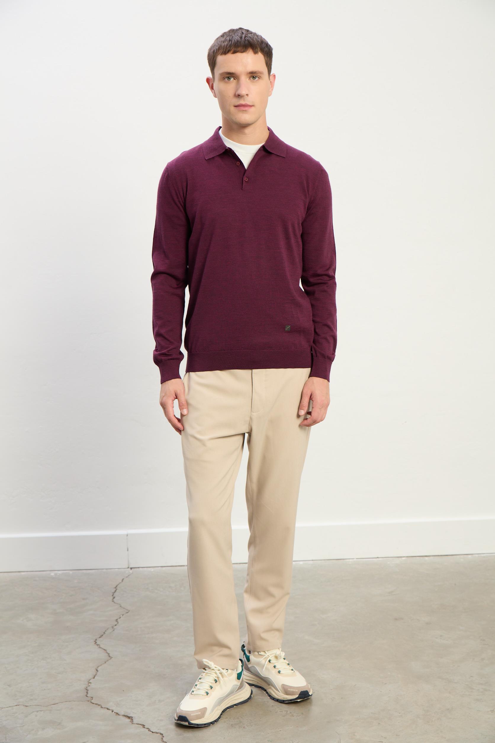 Owen Erkek Polo Yaka Triko Kazak-Bordo