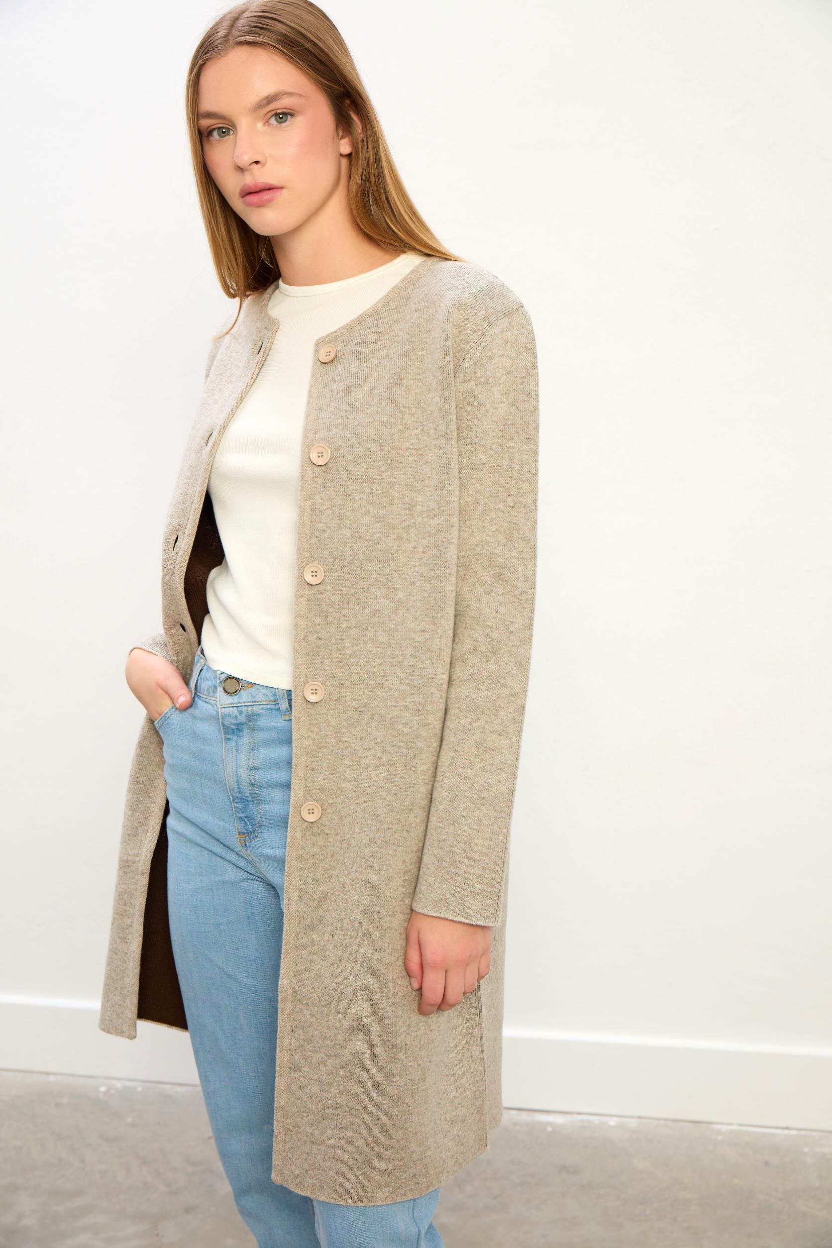 Sophia Uzun Triko Ceket-Bej