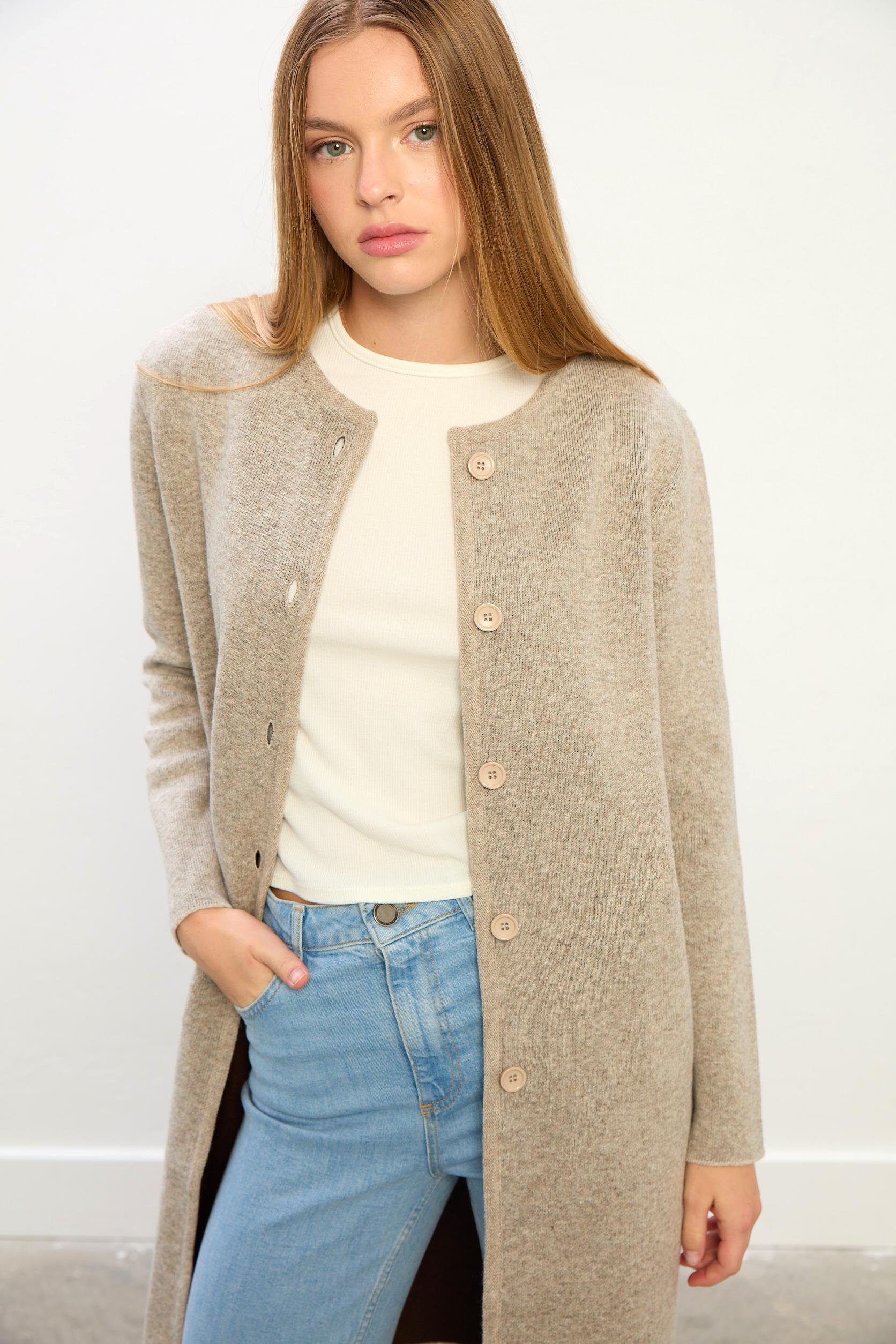 Sophia Uzun Triko Ceket-Bej