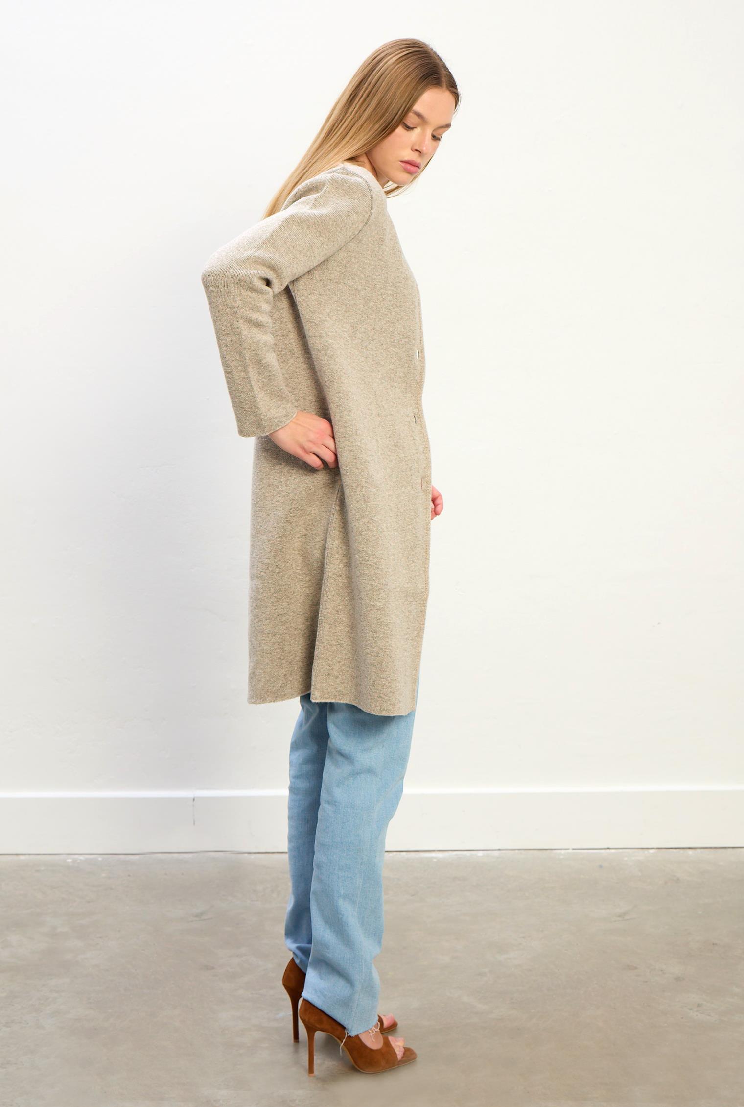 Sophia Uzun Triko Ceket-Bej