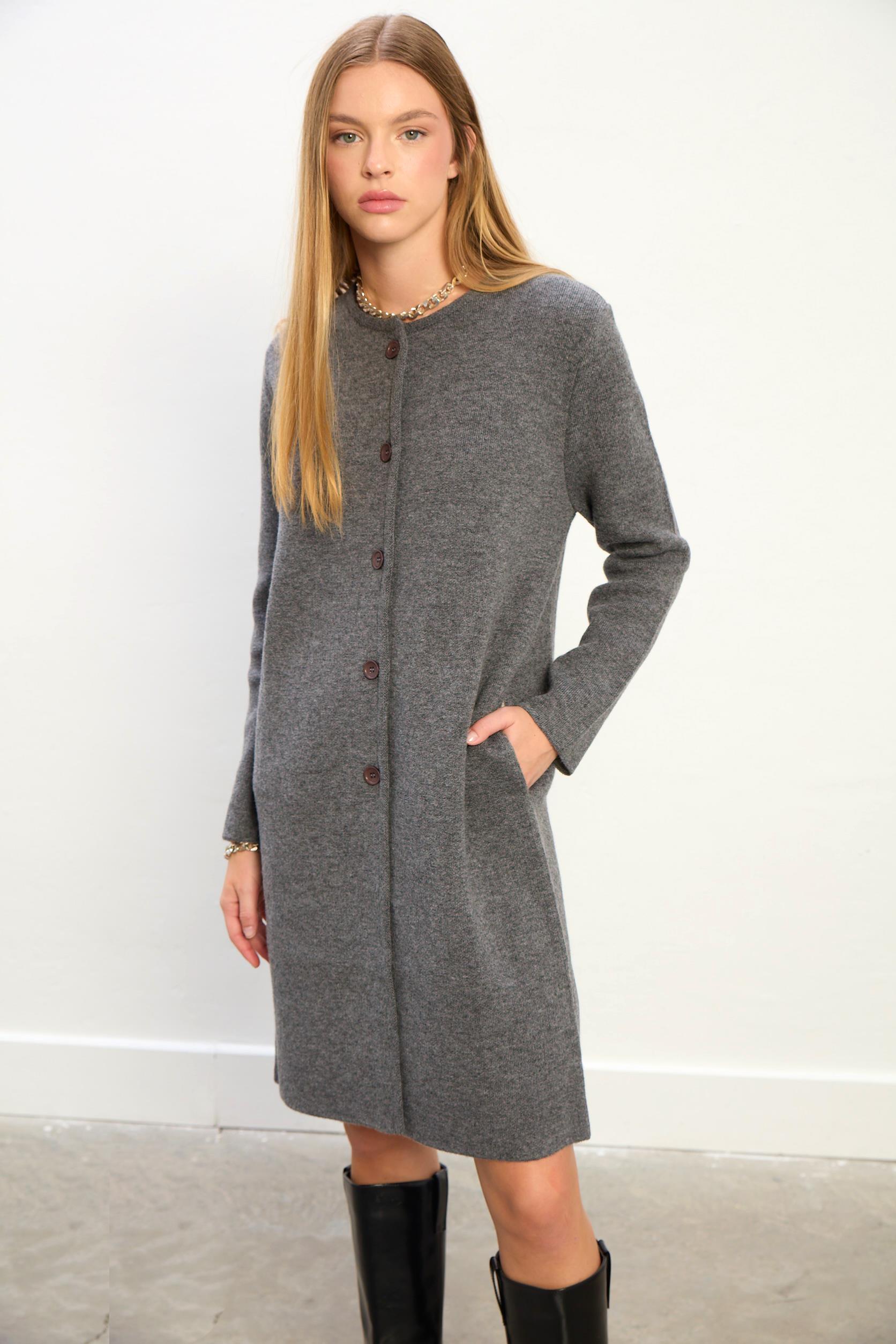 Sophia Uzun Triko Ceket-Gri