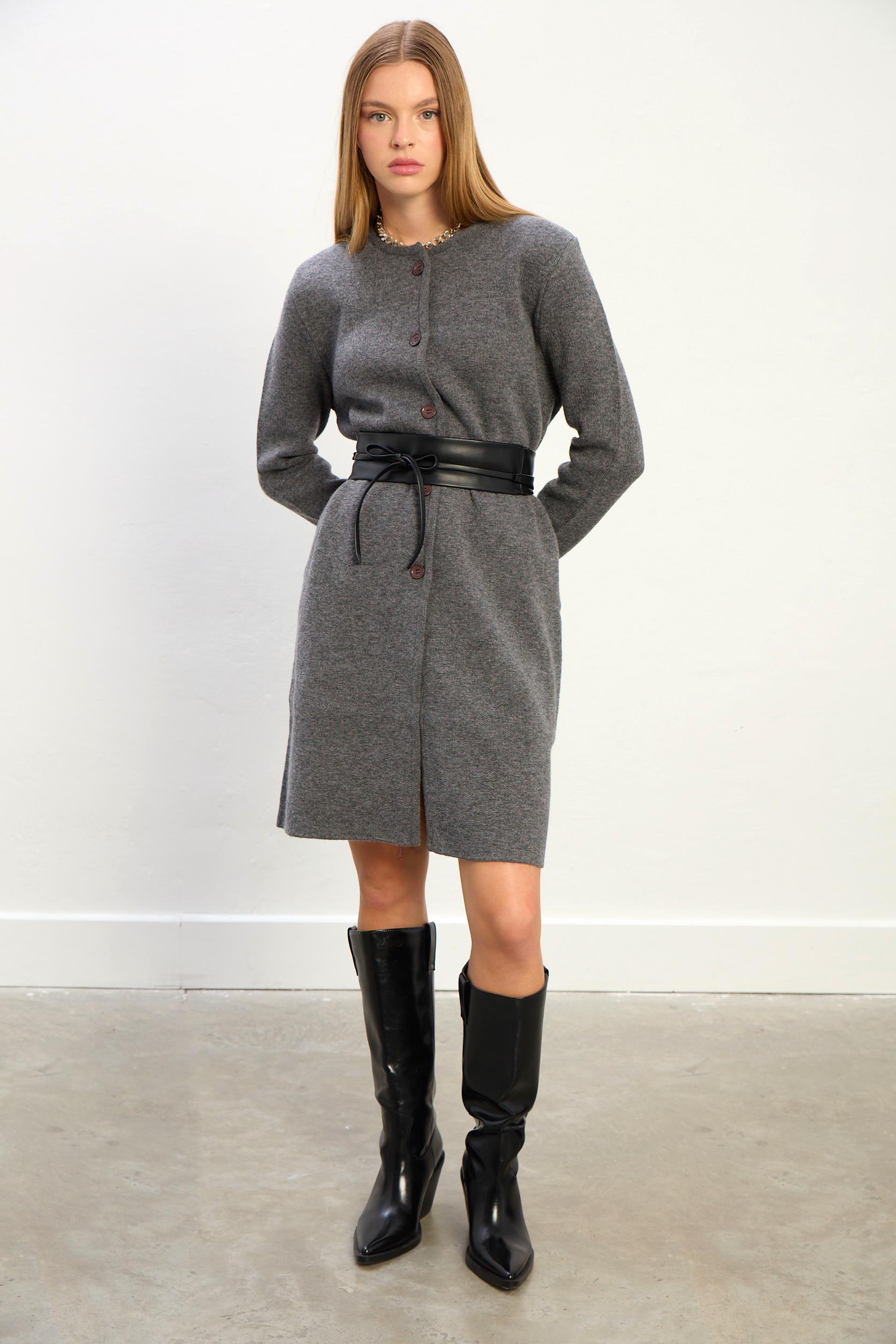 Sophia Uzun Triko Ceket-Gri