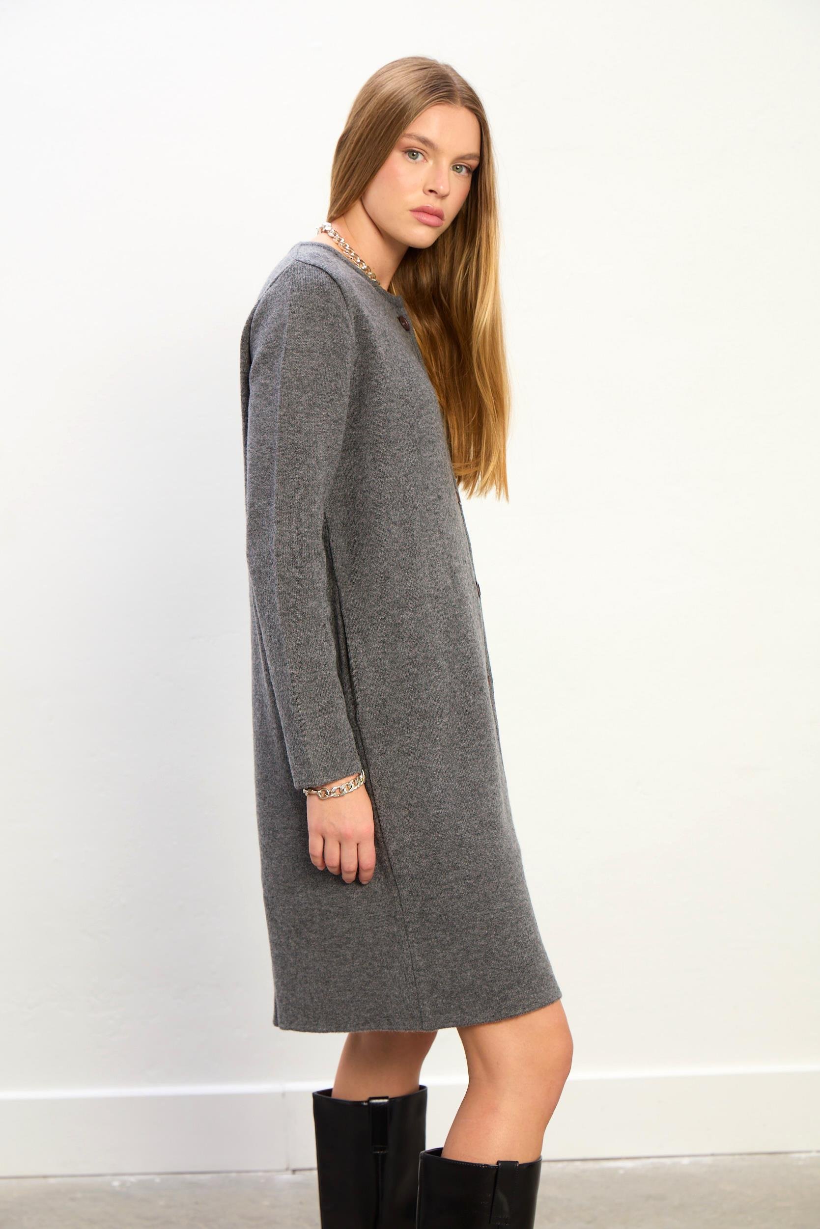 Sophia Uzun Triko Ceket-Gri