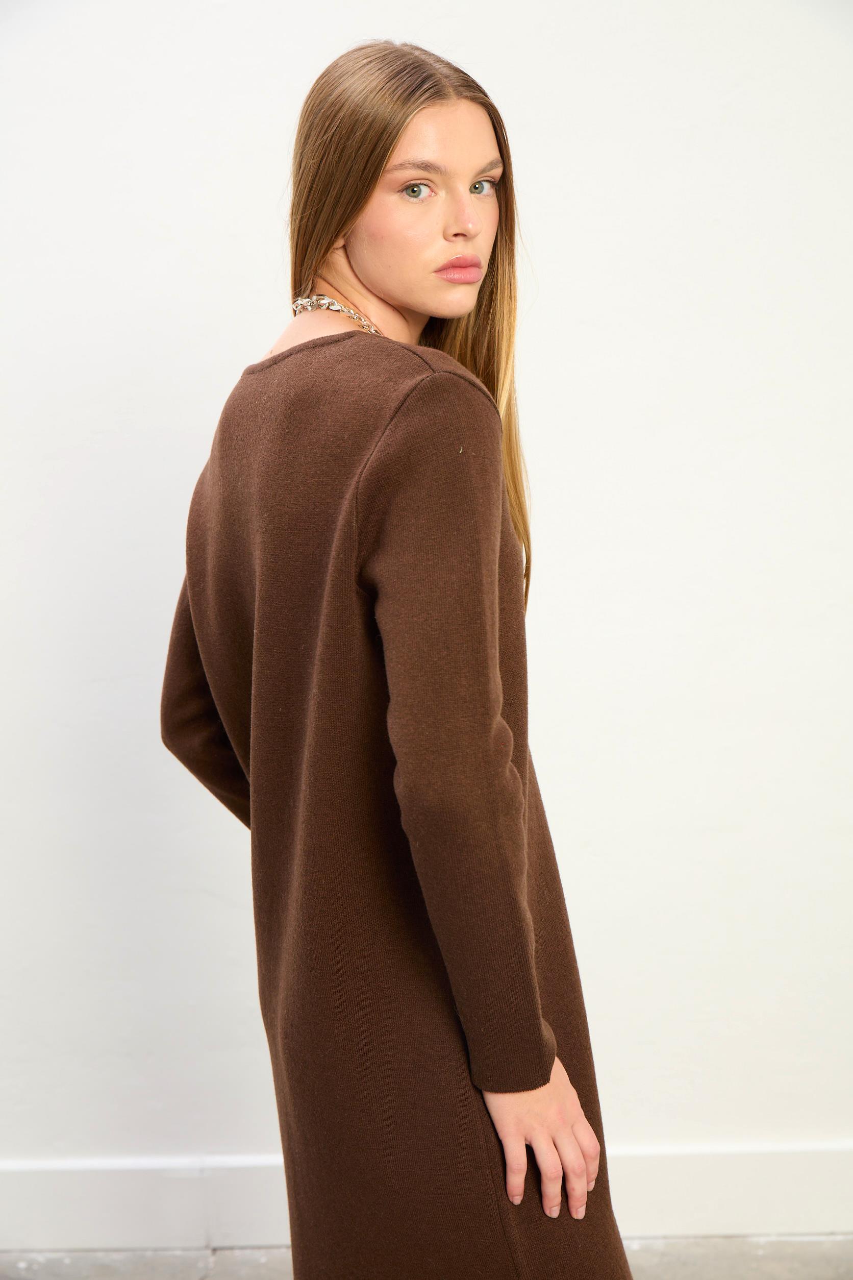Sophia Uzun Triko Ceket-Kahve