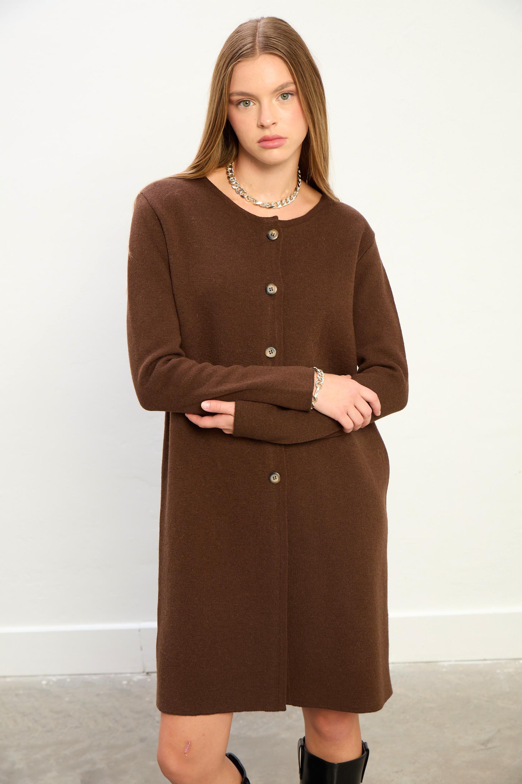 Sophia Uzun Triko Ceket-Kahve