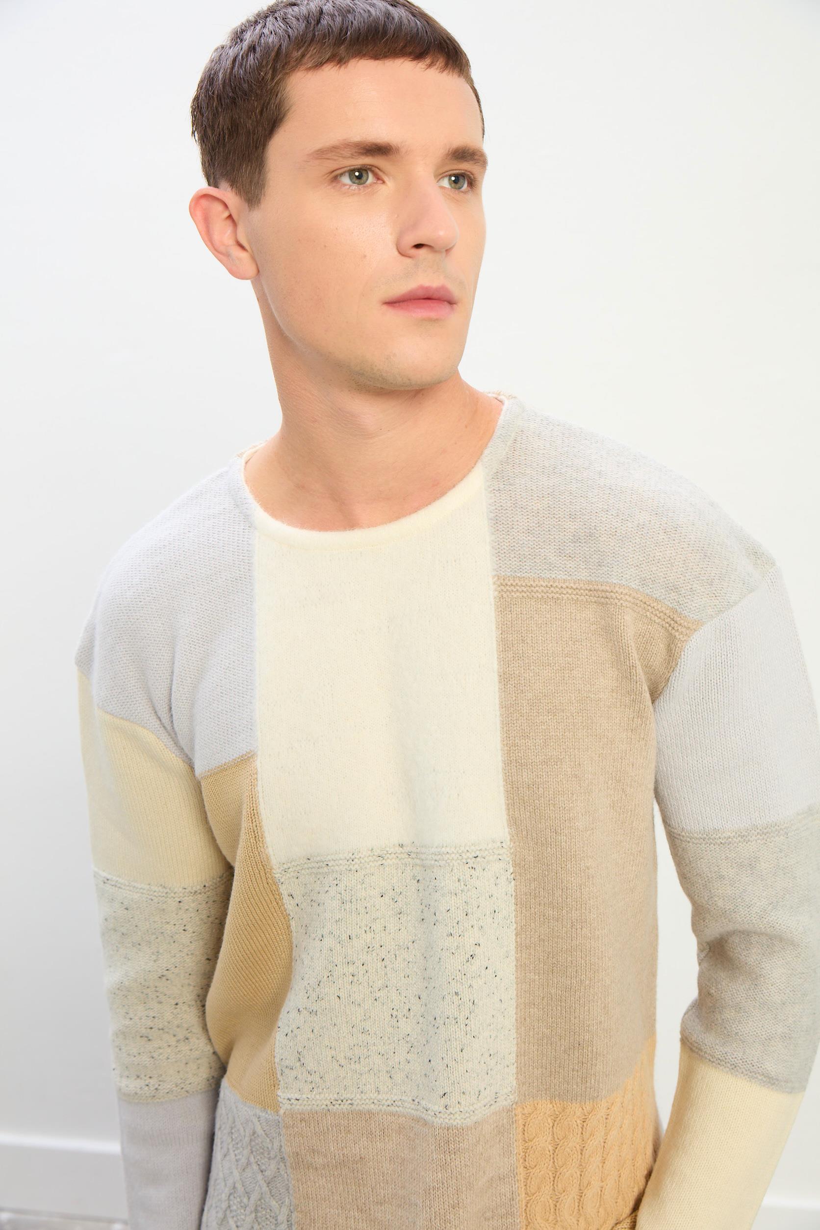 Zane Oversize Kayık Yaka Patchwork Uzun Kol Kazak-