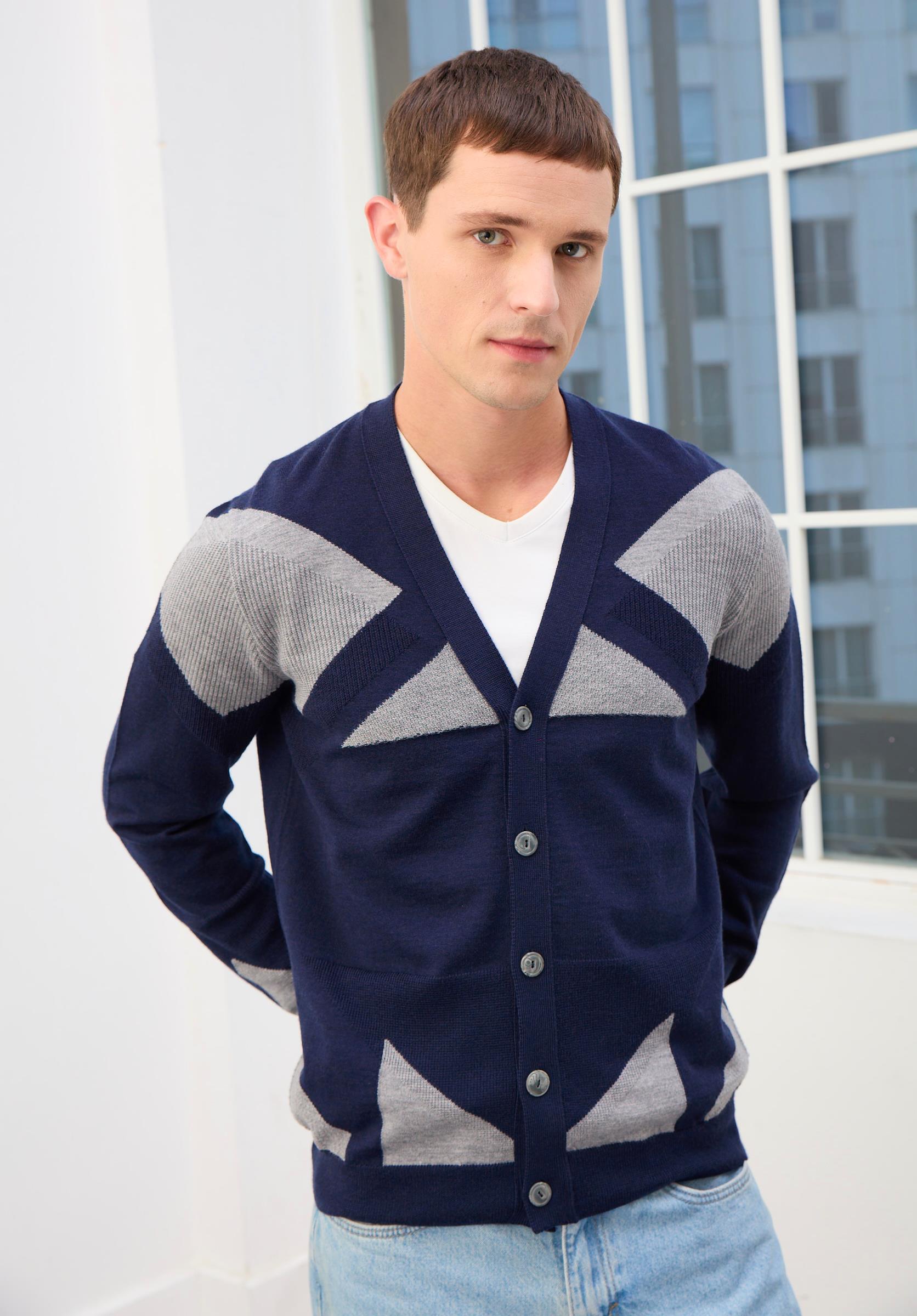 Zenith Desenli V Yaka Erkek Hırka-Lacivert