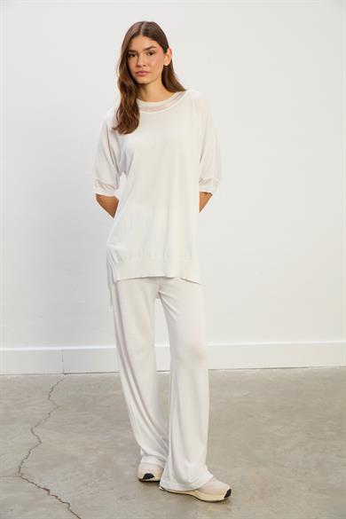 Amelia Yarım Kollu Triko Takım-Beyaz