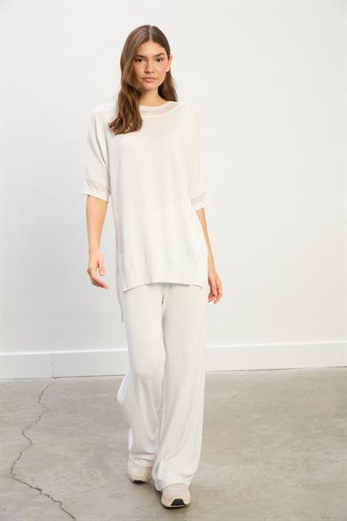 Amelia Yarım Kollu Triko Takım-Beyaz