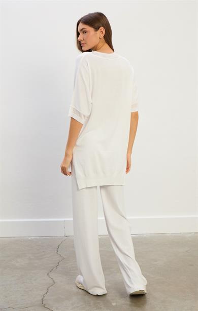 Amelia Yarım Kollu Triko Takım-Beyaz