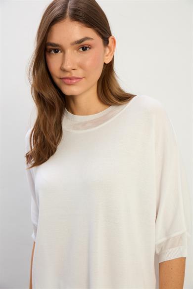 Amelia Yarım Kollu Triko Takım-Beyaz