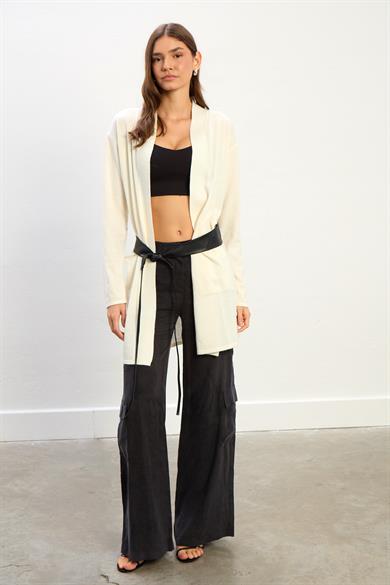 Ariana Uzun Kollu Cepli Hırka-EKRU