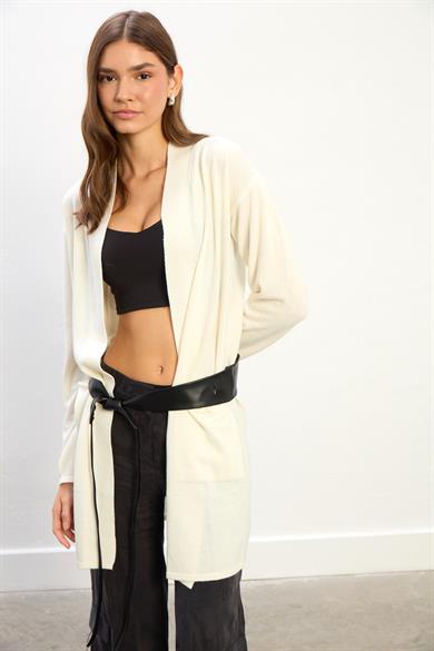Ariana Uzun Kollu Cepli Hırka-EKRU