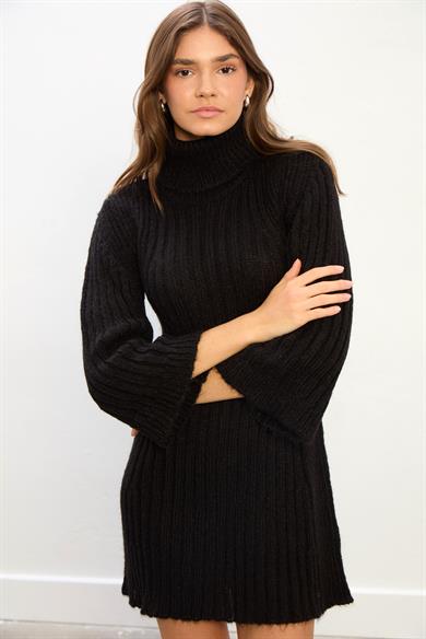 Astra Kadın Boğazlı Triko Elbise-Siyah