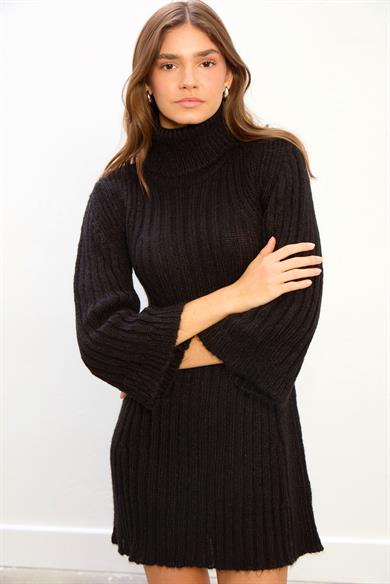 Astra Kadın Boğazlı Triko Elbise-Siyah