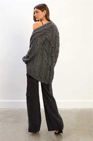 Ava Saç Örgülü Ceket-Gri