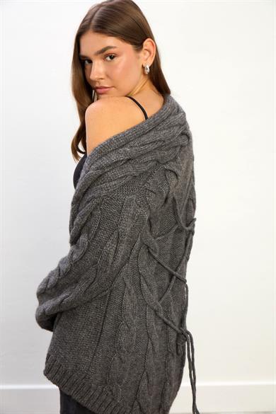 Ava Saç Örgülü Ceket-Gri