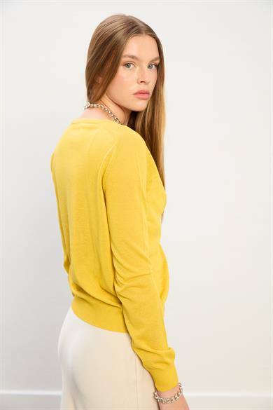 Charlotte Önü Desenli Hırka-Sarı