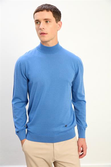 Elias Erkek Dik Yaka Triko Kazak-Mavi