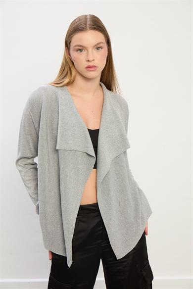 Ella Dökümlü Triko Hırka-Gri