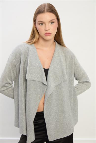 Ella Dökümlü Triko Hırka-Gri