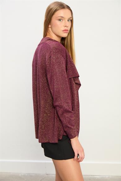 Ella Dökümlü Triko Hırka-MÜRDÜM ALTIN