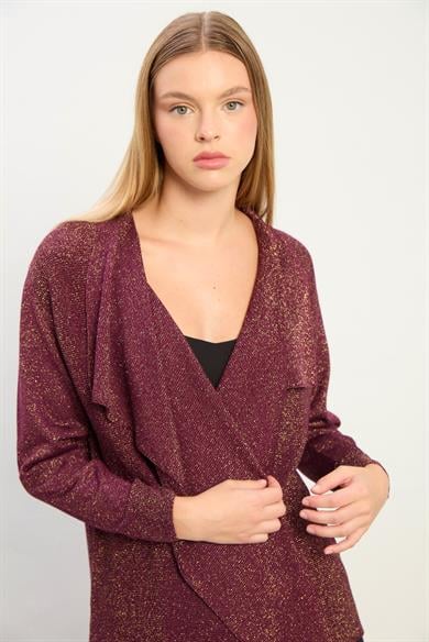 Ella Dökümlü Triko Hırka-MÜRDÜM ALTIN