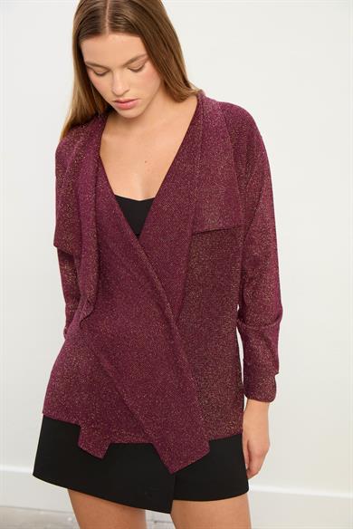 Ella Dökümlü Triko Hırka-MÜRDÜM ALTIN