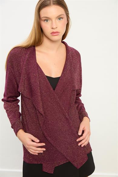 Ella Dökümlü Triko Hırka-MÜRDÜM ALTIN