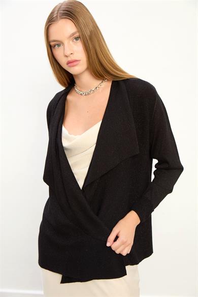 Ella Dökümlü Triko Hırka-Siyah