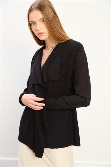 Ella Dökümlü Triko Hırka-Siyah