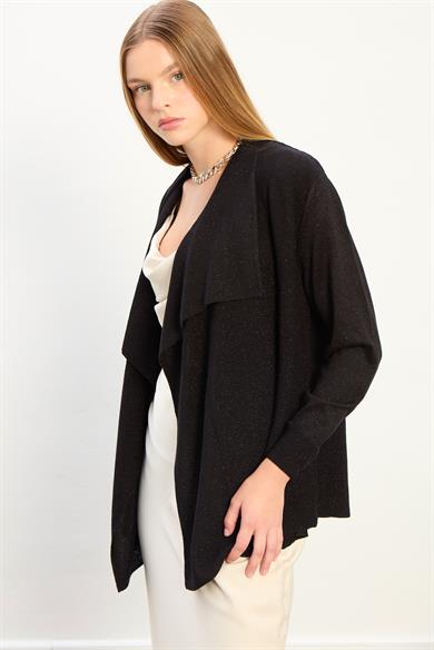 Ella Dökümlü Triko Hırka-Siyah