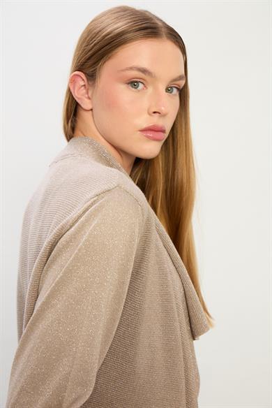 Ella Dökümlü Triko Hırka-VİZON GÜMÜŞ