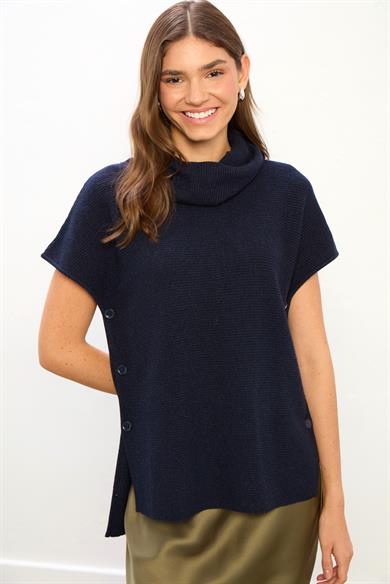 Grace Düğme Detaylı Kısa Kollu Triko Kazak-Lacivert