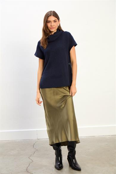 Grace Düğme Detaylı Kısa Kollu Triko Kazak-Lacivert