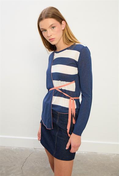 Harper Bisiklet Yaka Çizgili Triko Bluz-İNDİGO