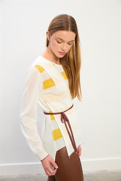 Harper Bisiklet Yaka Çizgili Triko Bluz-Sarı