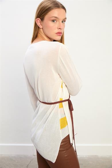 Harper Bisiklet Yaka Çizgili Triko Bluz-Sarı