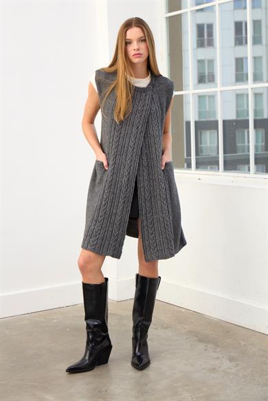 Isabella Saç Örgülü Yelek-Gri