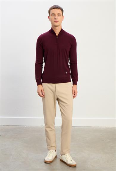 Jasper Erkek Fermuarlı Polo Yaka Triko Kazak-Bordo