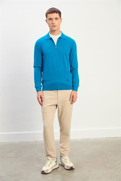 Jasper Erkek Fermuarlı Polo Yaka Triko Kazak-Mavi