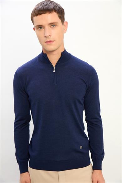Jasper Erkek Fermuarlı Polo Yaka Triko Kazak-Lacivert